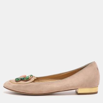 Charlotte Olympia Beige Suede Birthday Zodiac Cancer Ballet Flats