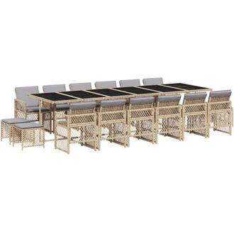vidaXL Set Comedor De Jard&iacute;n 17 Pzas Con Cojines Rat&aacute;n Sint&eacute;tico Beige Vidaxl