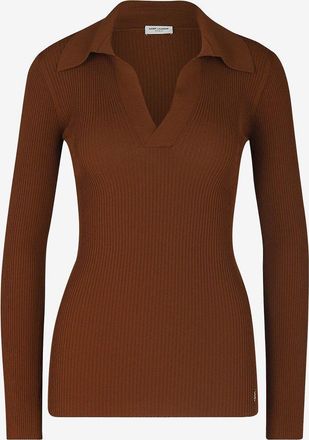 Saint Laurent Figurbetontes Rippstrick-Langarm-Polohemd Monogram