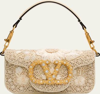 Valentino Garavani Loco Small Beaded Embroidered Moire Top-Handle Bag