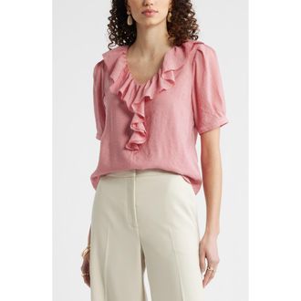 Nordstrom Ruffle Crinkle Semisheer Top in Pink Compact at Nordstrom, Size Xx-Large