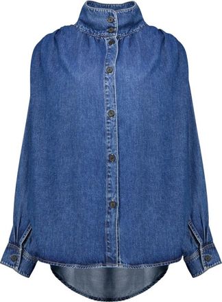Iro Julie Gathered Denim Shirt - female - IRO - Shirts - Blue - M - Blouses & Shirts