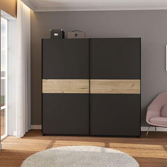 Dmora Armario 2 Puertas Nalika, Ropero Dormitorio 2 Estantes, Perchero, 2 Puertas, 200x204h Cm Negro Antracita