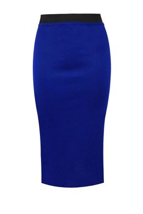 ZEE FASHION Womens Pencil Stretch Ladies Contrast Elasticated Waistband Fit Bodycon Plain Office Midi Skirt Plus Size 8-26 Royal Blue