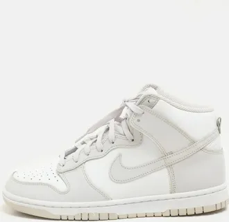 Nike White/ Vast Grey Leather Dunk Retro High Sneakers