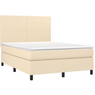 vidaXL Cama Box Spring Con Colch&oacute;n Tela Color Crema 140x200 Cm Vidaxl