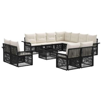 vidaXL Conjunto De Sof&aacute;s De Jard&iacute;n 12 Pcs Negro Y Blanco Crema Vidaxl