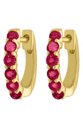 Eden Presley Sapphire Huggie Hoop Earrings in Yellow Gold/Diamond/Ruby at Nordstrom