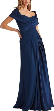 Tadashi Shoji Portrait Collar Satin & Crepe Gown in Navy at Nordstrom, Size X-Small