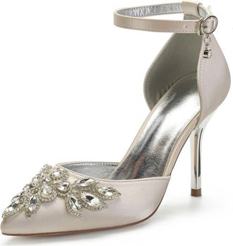 Miyoopark Womens High Heel Wedding Shoes Beaded Elegant Formal Party Pumps M530 Champagne UK 6.5