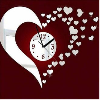 Trade Shop Trade Shop - Orologio Da Parete 3d Moderno A Specchio Analogico Adesivo Con Decorazione Cuore