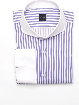 Brisk Bengal Twill Stripes Pima Cotton Shirt in White Cutaway Extreme Collar at Nordstrom, Size 15
