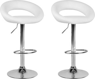 Beliani Conjunto De 2 Taburetes De Bar Tapizados En Piel Sint&eacute;tica Blanca Reposapi&eacute;s Giratorio Elevador De Gas Altura Ajustable Minimalista Peoria