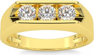 Pompeii3 3/4 Ct Diamond Three Stone Mens Wedding 3 Round Jewelry Ring 10k Yellow Gold