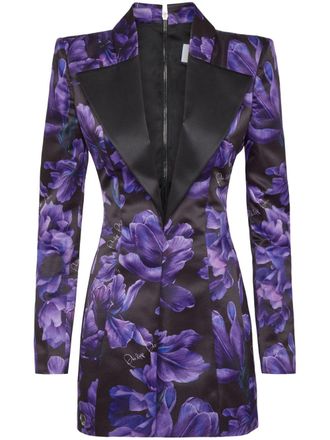 Philipp Plein Duchesse floral-print minidress - women - Polyester/Spandex/Elastane/Polyester - M - Black