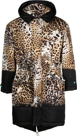 Roberto Cavalli animal-print padded hooded coat - men - Polyamide - 52 - Neutrals