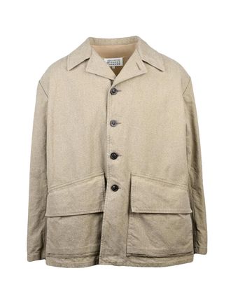 Maison Margiela Semi-Rigid Cotton Coat With Boxy Silhouette And Classic Collar