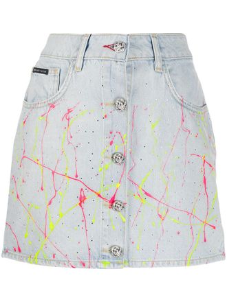 Philipp Plein hot n cold denim skirt - women - Cotton/Cotton/Polyester - 25 - Blue