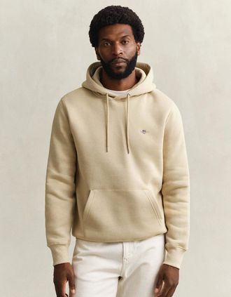 GANT Mens GANT Mens Regular Fit Shield Logo Pullover Hoodie - 379 Dry Herb Green - Tan - Size: 40