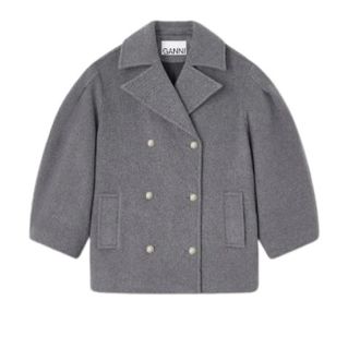 Ganni Double-Breasted Coats, female, Gray, Size: M Coat
