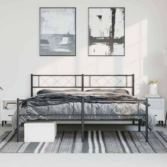 Berkfield Home Metal Bed Frame with Headboard & Footboard Black 193x203 cm