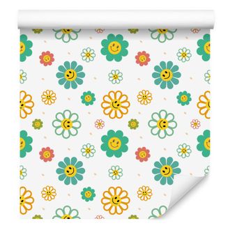 OEM Carta Da Parati Con Fiori Bianchi, Crema E Menta Per Soggiorno E Camera Da Letto 50x1000 Cm