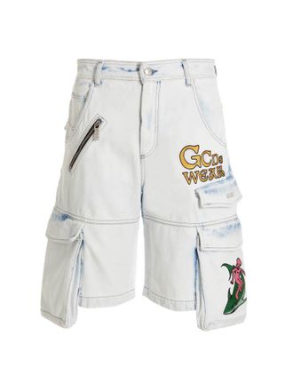 GCDS Bleached Embroidered Ultracargo Bermuda Shorts Bermuda E Short Celeste-Uomo