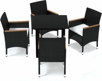 vidaXL Juego Muebles Jard&iacute;n 5 Pzas Con Cojines Rat&aacute;n Sint&eacute;tico Negro Vidaxl