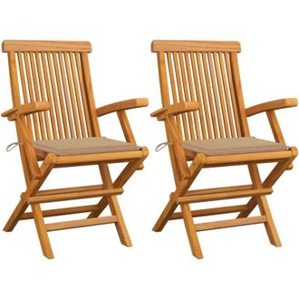 vidaXL Sillas De Jard&iacute;n Con Cojines De Beiges 2 Pcs Massive Teak - 207167