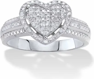 Palm Beach Jewelry 1/7 Cttw. Diamond Heart-Shaped Platinum-Plated Floating Halo Ring