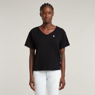 G-Star V-Shirt G-STAR Open V Relaxed, Damen, Gr. XS, schwarz (dk schwarz), Single Jersey, Obermaterial: 100% Baumwolle, unifarben, relaxed fit taillenbedeckt
