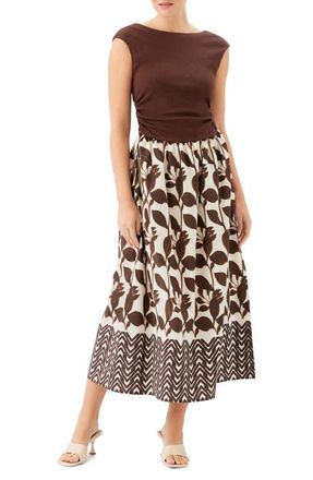 Fifteen Twenty Carina Contrast Midi Dress in Brown W/Cream at Nordstrom, Size X-Small