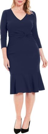 London Times Side Twist Scuba Sheath Dress in Navy at Nordstrom Rack, Size 12