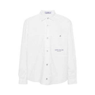 Stone Island Wit Overshirt Marina Katoen Comfort Fit - Heren - Zomerjassen - Wit - L - Katoen - Jassen