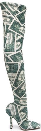 VETEMENTS Million Dollar Boomerang thigh-high 115mm boots - women - Fabric/Calf Leather/Fabric - 36 - Green