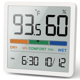 OEM Term&oacute;metro-higr&oacute;metro Digital Para Interiores, Con Pantalla De Temperatura Y Humedad Y Reloj, De Sobremesa (blanco) - Crezuo