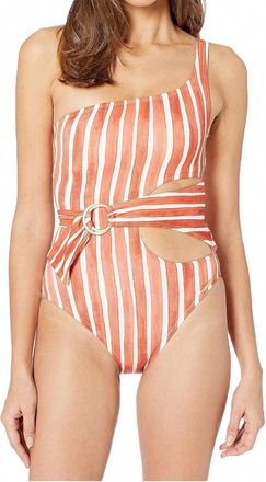 Vince Camuto Womens Hammock Stripe Printed One Shoulder Wrap One Piece Swimsuit In Orange