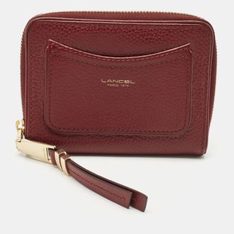 Lancel Burgundy Leather Zip Compact Wallet