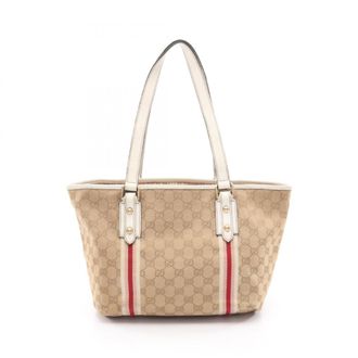 Gucci Beige Pink White Canvas Leather Handbag Tote Bag (Pre-Owned)