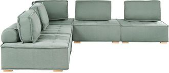 Beliani 5 Seater Right-Hand Modular Corner Sofa Light Green Fabric Upholstery Wooden Legs Water-Repellent L-Shaped Living Room Modern TIBRO