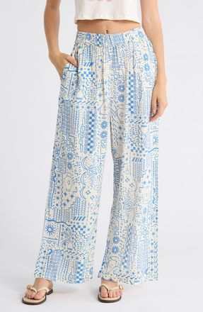 Billabong Follow Me Print Wide Leg Pants in White Cap at Nordstrom, Size X-Large