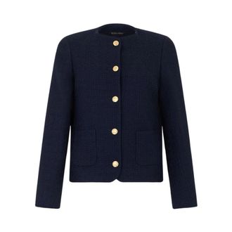 Brooks Brothers Collarless Gold Buttons Wool Jacket - Dames - Blazers - Blauw - XL - Wol - Jassen