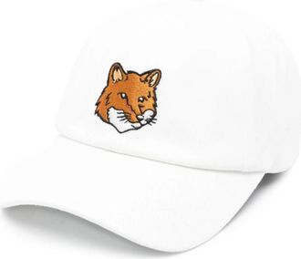 Maison Kitsun&eacute; White Fox Geborduurde Katoenen Pet - Heren - Petten - Wit - ONE Size - Katoen - Accessoires