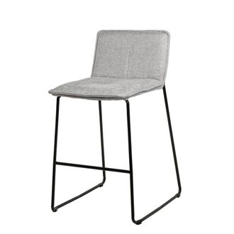 Koketto Home Taburete bajo asiento tapizado gris claro con patas de metal negras