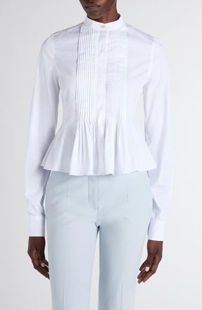 Alexander McQueen Pleated Cotton Poplin Peplum Shirt in White at Nordstrom, Size 12 Us