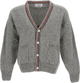 Thom Browne Donegal Yarn Cardigan with RWB Intarsia and Patchwork Detail