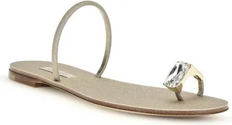 Casadei Womens Gold Calf Leather Bos Taurus Flat Sandals