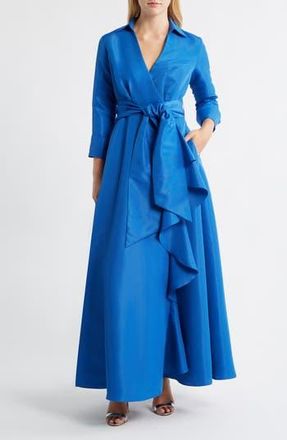 Betsy & Adam Long Sleeve Taffeta Gown in Ocean at Nordstrom Rack, Size 10