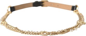 Dolce & Gabbana Black Leather Gold Chain Crystal Waist Women Belt