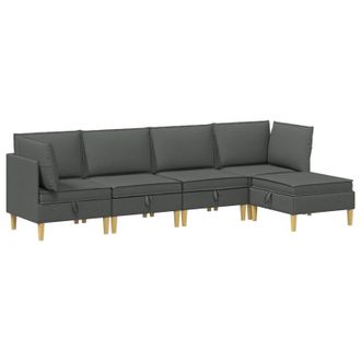 vidaXL Juego De Sof&aacute; Modular Con Almacenamiento 5 Pcs Gris Oscuro Tela Vidaxl